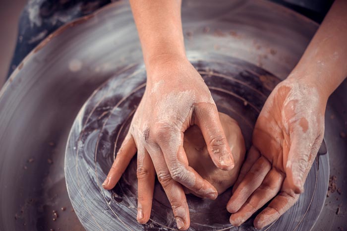 Clay on pottery wheels