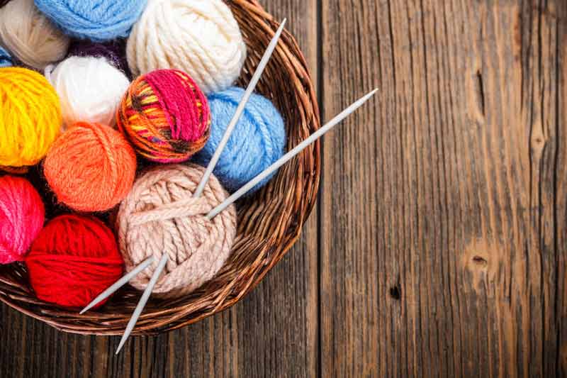 Skeins of yarn in basket